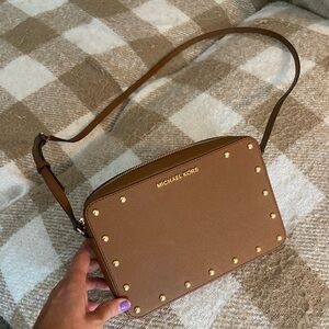 Brown Michael Kors crossbody bag with gold studs